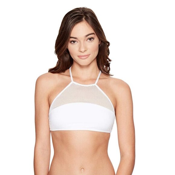Dolce Vita Women's Courtside High Neck Mesh Net Bikini Top White Size Large - Picture 1 of 5